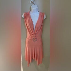 Elegant Peach Midi Dress with Rhinestone Detail